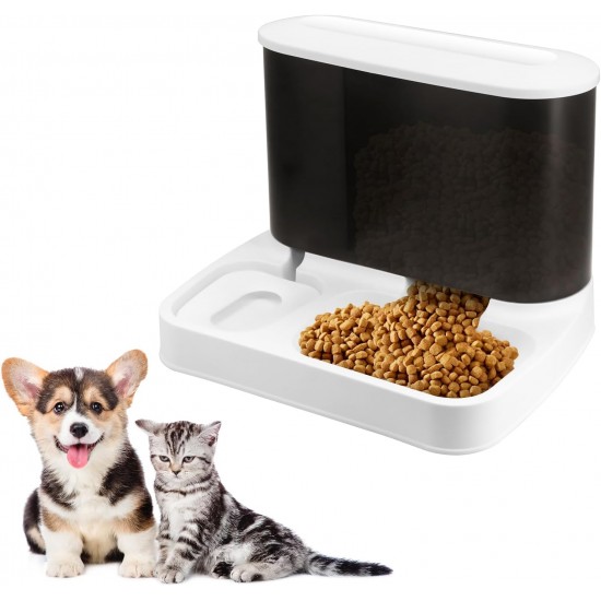 2-in-1 Automatic Cat Food and Water Dispenser Set Gravity Cat Feeding Dog Food and Drinker Dispenser for Small Dogs Puppies Cats Pets (White)