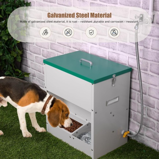 2 in 1 Automatic Dog Feeder and Water Dispenser 48L Automatic Dog Feeder Large Breed Outdoor Dog Food Dispenser Dog Water Bowl Dispenser Galvanised Gravity Feeding for Pets Dogs 2 in 1 Automatic Dog Feeder and Water Dispenser 48L Automatic Dog Feeder Large Breed Outdoor Dog Food Dispenser Dog Water Bowl Dispenser Galvanised Gravity Feeding for Pets Dogs