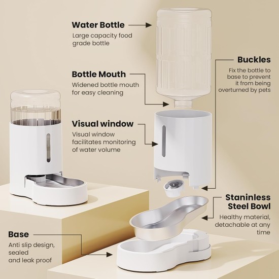 7L Stainless Steel Pet Water Dispenser, Large Capacity Gravity Pet Drinker, No Electricity & Ultra Silent Automatic Water Dispenser for Large Dogs/Multi-Cat Household, Black 7L Stainless Steel Pet Water Dispenser, Large Capacity Gravity Pet Drinker, No Electricity & Ultra Silent Automatic Water Dispenser for Large Dogs/Multi-Cat Household, Black