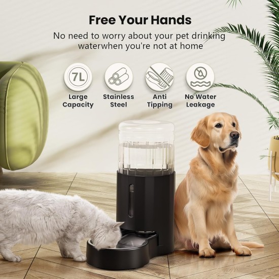 7L Stainless Steel Pet Water Dispenser, Large Capacity Gravity Pet Drinker, No Electricity & Ultra Silent Automatic Water Dispenser for Large Dogs/Multi-Cat Household, Black 7L Stainless Steel Pet Water Dispenser, Large Capacity Gravity Pet Drinker, No Electricity & Ultra Silent Automatic Water Dispenser for Large Dogs/Multi-Cat Household, Black