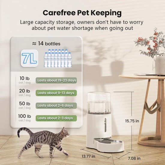 7L Stainless Steel Pet Water Dispenser, Large Capacity Gravity Pet Drinker, No Electricity & Ultra Silent Automatic Water Dispenser for Large Dogs/Multi-Cat Household, Black 7L Stainless Steel Pet Water Dispenser, Large Capacity Gravity Pet Drinker, No Electricity & Ultra Silent Automatic Water Dispenser for Large Dogs/Multi-Cat Household, Black