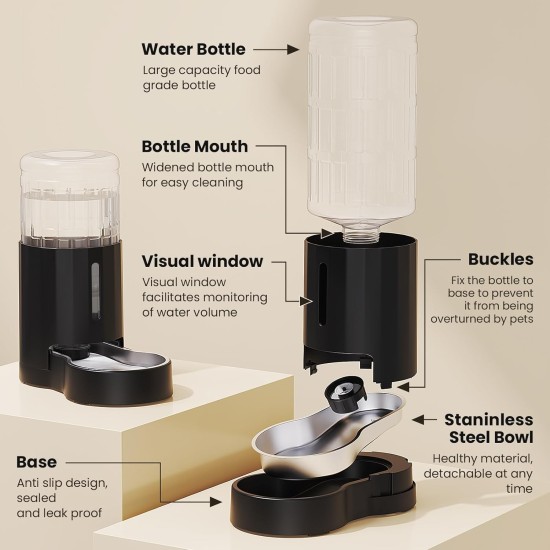 7L Stainless Steel Pet Water Dispenser, Large Capacity Gravity Pet Drinker, No Electricity & Ultra Silent Automatic Water Dispenser for Large Dogs/Multi-Cat Household, Black 7L Stainless Steel Pet Water Dispenser, Large Capacity Gravity Pet Drinker, No Electricity & Ultra Silent Automatic Water Dispenser for Large Dogs/Multi-Cat Household, Black