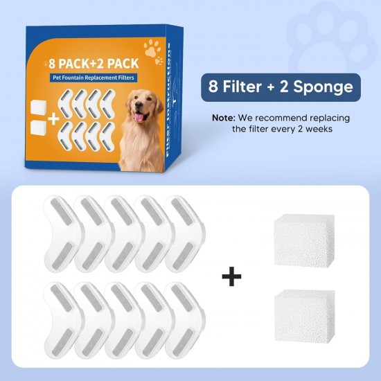8 Pack Dog Filter for Drinking Fountain & 2 Pack Sponges, Compatible with 2.1GAL/8L/270oz Large Dog Water Fountain 8 Pack Dog Filter for Drinking Fountain & 2 Pack Sponges, Compatible with 2.1GAL/8L/270oz Large Dog Water Fountain