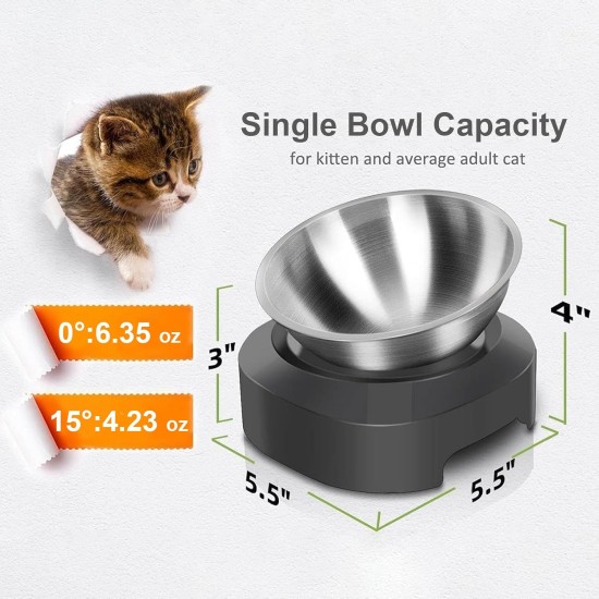 AYADA Raised Cat Bowl Stainless Steel Cat Food and Water Anti Vomiting Raised with Stand Ergonomic Raised Slant Tilted 15 Angle Metal Single Bowl Kitten AYADA Raised Cat Bowl Stainless Steel Cat Food and Water Anti Vomiting Raised with Stand Ergonomic Raised Slant Tilted 15 Angle Metal Single Bowl Kitten