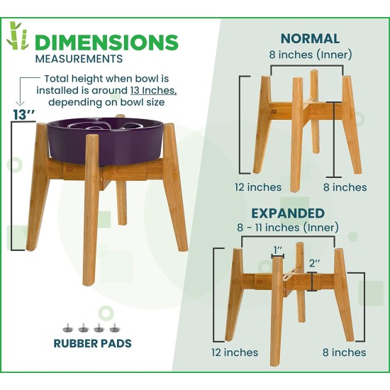 Adjustable Dog Bowl Stand - Raised Raised Pet Bowl Holder - Width (Extendable 7-10") - Natural Bamboo Adjustable Dog Bowl Stand - Raised Raised Pet Bowl Holder - Width (Extendable 7-10") - Natural Bamboo