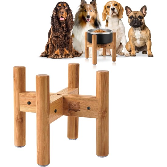 Adjustable Dog Bowl Stand - Raised Raised Pet Bowl Holder - Width (Extendable 7-10") - Natural Bamboo Adjustable Dog Bowl Stand - Raised Raised Pet Bowl Holder - Width (Extendable 7-10") - Natural Bamboo