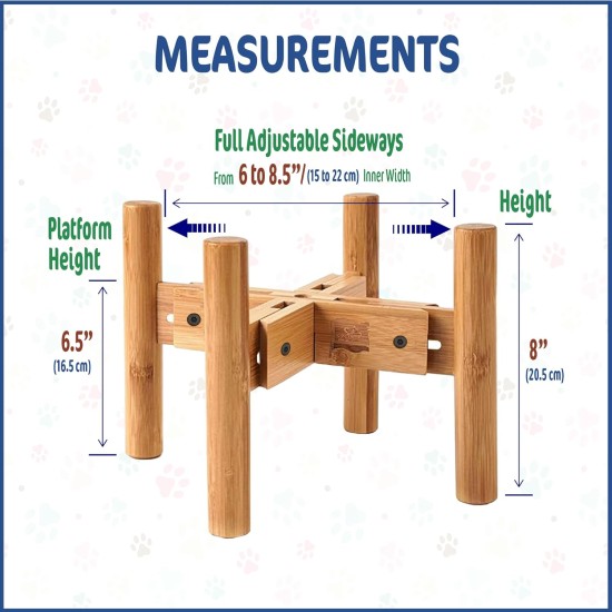 Adjustable Dog Bowl Stand - Raised Raised Pet Bowl Holder - Width (Extendable 7-10") - Natural Bamboo Adjustable Dog Bowl Stand - Raised Raised Pet Bowl Holder - Width (Extendable 7-10") - Natural Bamboo