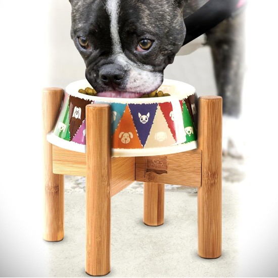 Adjustable Dog Bowl Stand - Raised Raised Pet Bowl Holder - Width (Extendable 7-10") - Natural Bamboo Adjustable Dog Bowl Stand - Raised Raised Pet Bowl Holder - Width (Extendable 7-10") - Natural Bamboo