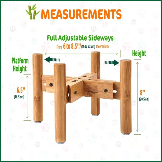 Adjustable Dog Bowl Stand - Raised Raised Pet Bowl Holder - Width (Extendable 7-10") - Natural Bamboo Adjustable Dog Bowl Stand - Raised Raised Pet Bowl Holder - Width (Extendable 7-10") - Natural Bamboo