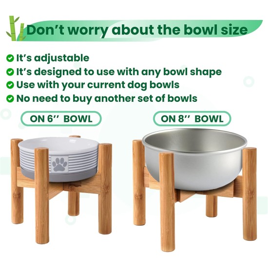 Adjustable Dog Bowl Stand - Raised Raised Pet Bowl Holder - Width (Extendable 7-10") - Natural Bamboo Adjustable Dog Bowl Stand - Raised Raised Pet Bowl Holder - Width (Extendable 7-10") - Natural Bamboo