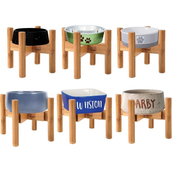 Adjustable Dog Bowl Stand - Raised Raised Pet Bowl Holder - Width (Extendable 7-10") - Natural Bamboo Adjustable Dog Bowl Stand - Raised Raised Pet Bowl Holder - Width (Extendable 7-10") - Natural Bamboo