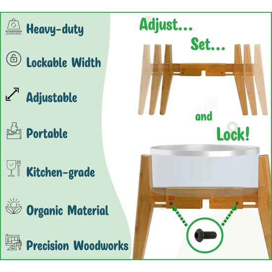 Adjustable Dog Bowl Stand - Raised Raised Pet Bowl Holder - Width (Extendable 7-10") - Natural Bamboo Adjustable Dog Bowl Stand - Raised Raised Pet Bowl Holder - Width (Extendable 7-10") - Natural Bamboo
