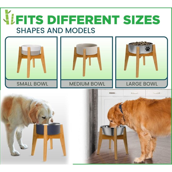 Adjustable Dog Bowl Stand - Raised Raised Pet Bowl Holder - Width (Extendable 7-10") - Natural Bamboo Adjustable Dog Bowl Stand - Raised Raised Pet Bowl Holder - Width (Extendable 7-10") - Natural Bamboo