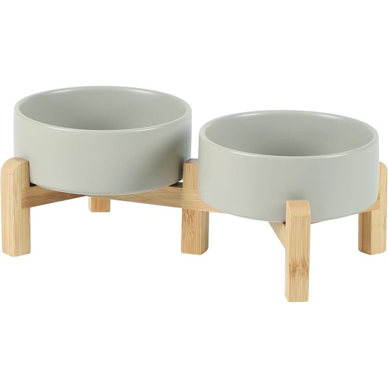 Adjustable Raised Double Bowl Set Ceramic with Stand, 2 Heights Elevated Food and Water Bowls for Puppies, Cats, Kittens, Weighted Dog Bowls (5.1 inch, 13 oz, Grey) Adjustable Raised Double Bowl Set Ceramic with Stand, 2 Heights Elevated Food and Water Bowls for Puppies, Cats, Kittens, Weighted Dog Bowls (5.1 inch, 13 oz, Grey)