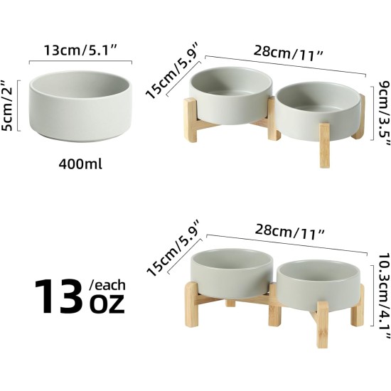 Adjustable Raised Double Bowl Set Ceramic with Stand, 2 Heights Elevated Food and Water Bowls for Puppies, Cats, Kittens, Weighted Dog Bowls (5.1 inch, 13 oz, Grey) Adjustable Raised Double Bowl Set Ceramic with Stand, 2 Heights Elevated Food and Water Bowls for Puppies, Cats, Kittens, Weighted Dog Bowls (5.1 inch, 13 oz, Grey)
