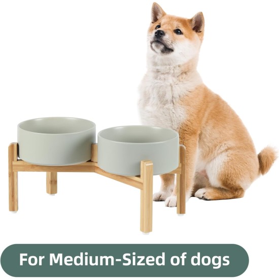 Adjustable Raised Double Bowl Set Ceramic with Stand, 2 Heights Elevated Food and Water Bowls for Puppies, Cats, Kittens, Weighted Dog Bowls (5.1 inch, 13 oz, Grey) Adjustable Raised Double Bowl Set Ceramic with Stand, 2 Heights Elevated Food and Water Bowls for Puppies, Cats, Kittens, Weighted Dog Bowls (5.1 inch, 13 oz, Grey)