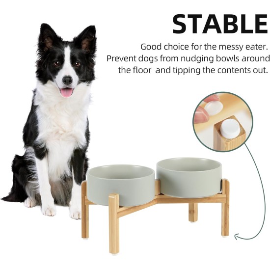 Adjustable Raised Double Bowl Set Ceramic with Stand, 2 Heights Elevated Food and Water Bowls for Puppies, Cats, Kittens, Weighted Dog Bowls (5.1 inch, 13 oz, Grey) Adjustable Raised Double Bowl Set Ceramic with Stand, 2 Heights Elevated Food and Water Bowls for Puppies, Cats, Kittens, Weighted Dog Bowls (5.1 inch, 13 oz, Grey)
