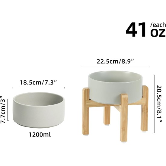 Adjustable Raised Double Bowl Set Ceramic with Stand, 2 Heights Elevated Food and Water Bowls for Puppies, Cats, Kittens, Weighted Dog Bowls (5.1 inch, 13 oz, Grey) Adjustable Raised Double Bowl Set Ceramic with Stand, 2 Heights Elevated Food and Water Bowls for Puppies, Cats, Kittens, Weighted Dog Bowls (5.1 inch, 13 oz, Grey)