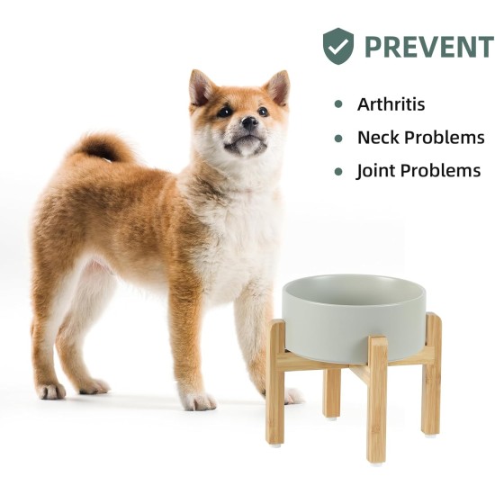 Adjustable Raised Double Bowl Set Ceramic with Stand, 2 Heights Elevated Food and Water Bowls for Puppies, Cats, Kittens, Weighted Dog Bowls (5.1 inch, 13 oz, Grey) Adjustable Raised Double Bowl Set Ceramic with Stand, 2 Heights Elevated Food and Water Bowls for Puppies, Cats, Kittens, Weighted Dog Bowls (5.1 inch, 13 oz, Grey)