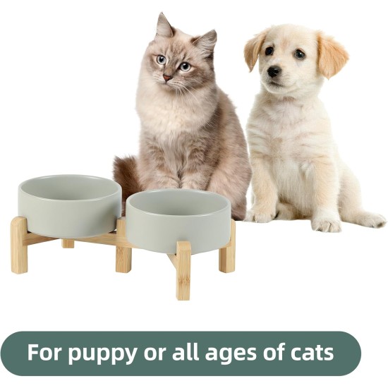 Adjustable Raised Double Bowl Set Ceramic with Stand, 2 Heights Elevated Food and Water Bowls for Puppies, Cats, Kittens, Weighted Dog Bowls (5.1 inch, 13 oz, Grey) Adjustable Raised Double Bowl Set Ceramic with Stand, 2 Heights Elevated Food and Water Bowls for Puppies, Cats, Kittens, Weighted Dog Bowls (5.1 inch, 13 oz, Grey)