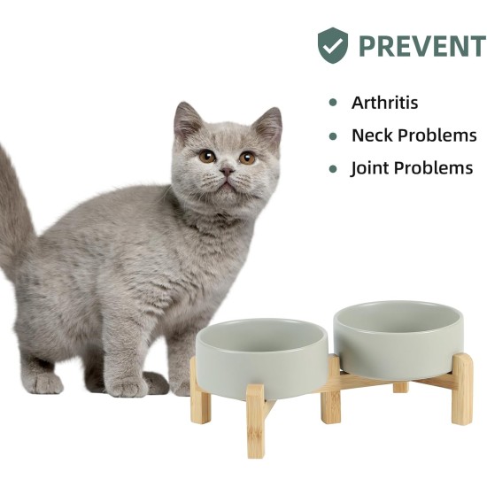 Adjustable Raised Double Bowl Set Ceramic with Stand, 2 Heights Elevated Food and Water Bowls for Puppies, Cats, Kittens, Weighted Dog Bowls (5.1 inch, 13 oz, Grey) Adjustable Raised Double Bowl Set Ceramic with Stand, 2 Heights Elevated Food and Water Bowls for Puppies, Cats, Kittens, Weighted Dog Bowls (5.1 inch, 13 oz, Grey)