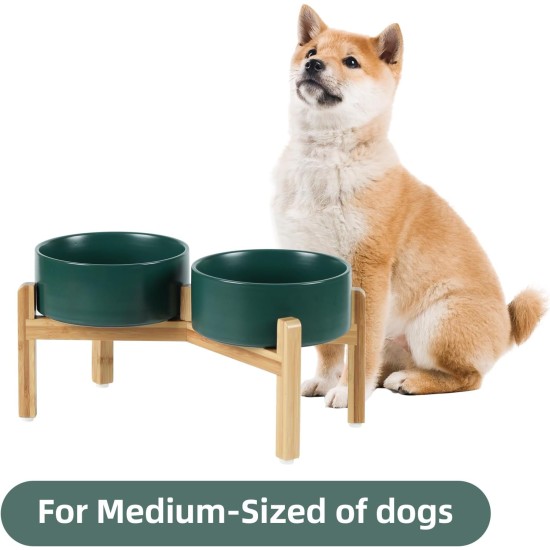 Adjustable Raised Double Bowl Set Ceramic with Stand, 2 Heights Elevated Food and Water Bowls for Puppies, Cats, Kittens, Weighted Dog Bowls (5.1 inch, 13 oz, Grey) Adjustable Raised Double Bowl Set Ceramic with Stand, 2 Heights Elevated Food and Water Bowls for Puppies, Cats, Kittens, Weighted Dog Bowls (5.1 inch, 13 oz, Grey)
