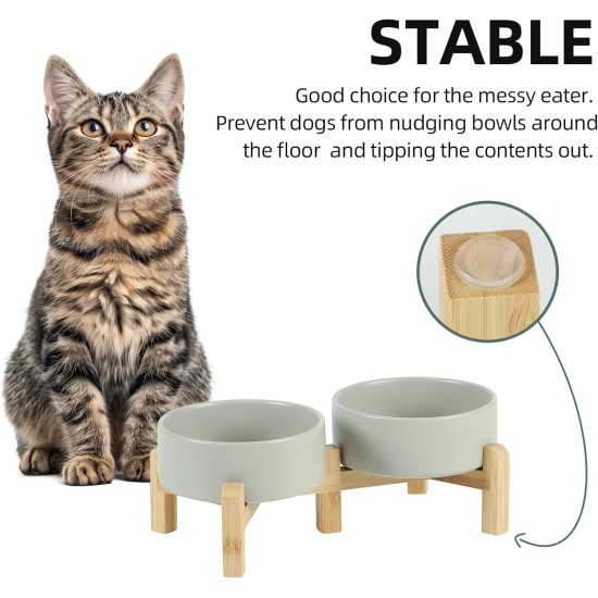 Adjustable Raised Double Bowl Set Ceramic with Stand, 2 Heights Elevated Food and Water Bowls for Puppies, Cats, Kittens, Weighted Dog Bowls (5.1 inch, 13 oz, Grey) Adjustable Raised Double Bowl Set Ceramic with Stand, 2 Heights Elevated Food and Water Bowls for Puppies, Cats, Kittens, Weighted Dog Bowls (5.1 inch, 13 oz, Grey)