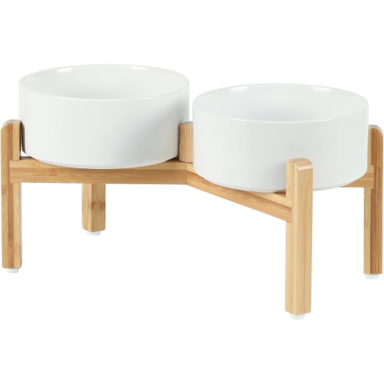 Adjustable Raised Double Bowl Set Ceramic with Stand, 2 Heights Elevated Food and Water Bowls for Puppies, Cats, Kittens, Weighted Dog Bowls (5.1 inch, 13 oz, Grey) Adjustable Raised Double Bowl Set Ceramic with Stand, 2 Heights Elevated Food and Water Bowls for Puppies, Cats, Kittens, Weighted Dog Bowls (5.1 inch, 13 oz, Grey)