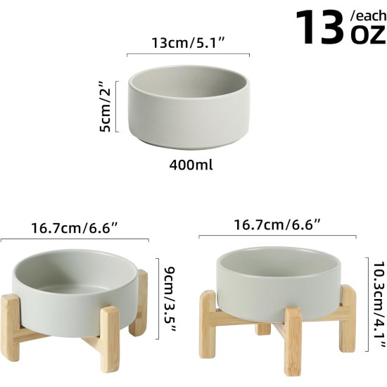 Adjustable Raised Double Bowl Set Ceramic with Stand, 2 Heights Elevated Food and Water Bowls for Puppies, Cats, Kittens, Weighted Dog Bowls (5.1 inch, 13 oz, Grey) Adjustable Raised Double Bowl Set Ceramic with Stand, 2 Heights Elevated Food and Water Bowls for Puppies, Cats, Kittens, Weighted Dog Bowls (5.1 inch, 13 oz, Grey)