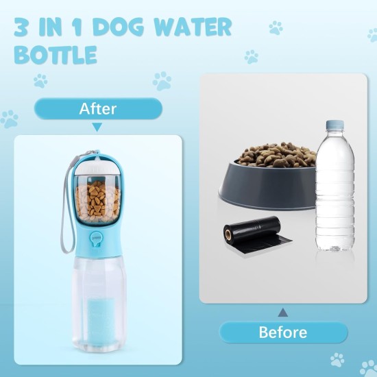 Alyvisun Dog Water Bottle with Food Container & Poop Bag | 600ml Portable Puppy Water Dispenser for Walking | Outdoor Drinking Cup for Pet Hiking, Travel Alyvisun Dog Water Bottle with Food Container & Poop Bag | 600ml Portable Puppy Water Dispenser for Walking | Outdoor Drinking Cup for Pet Hiking, Travel