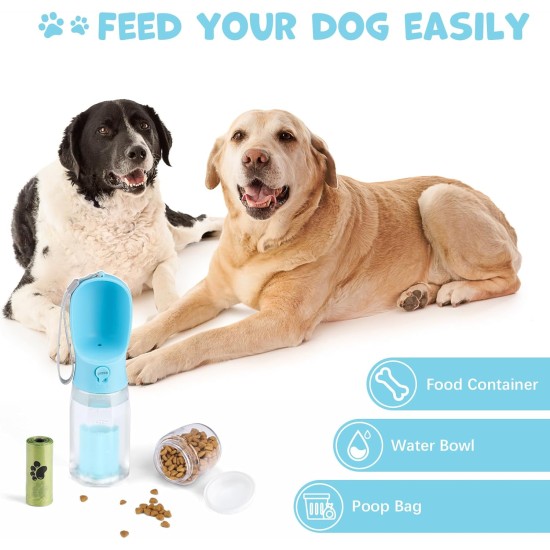 Alyvisun Dog Water Bottle with Food Container & Poop Bag | 600ml Portable Puppy Water Dispenser for Walking | Outdoor Drinking Cup for Pet Hiking, Travel Alyvisun Dog Water Bottle with Food Container & Poop Bag | 600ml Portable Puppy Water Dispenser for Walking | Outdoor Drinking Cup for Pet Hiking, Travel