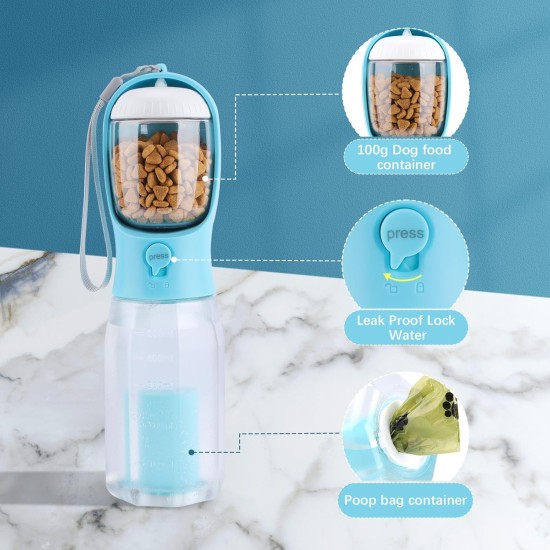 Alyvisun Dog Water Bottle with Food Container & Poop Bag | 600ml Portable Puppy Water Dispenser for Walking | Outdoor Drinking Cup for Pet Hiking, Travel Alyvisun Dog Water Bottle with Food Container & Poop Bag | 600ml Portable Puppy Water Dispenser for Walking | Outdoor Drinking Cup for Pet Hiking, Travel