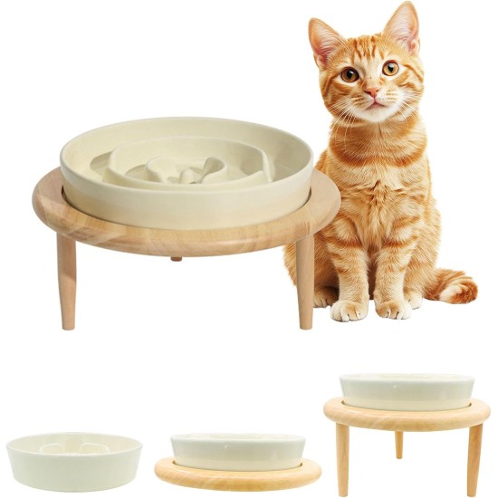 Anti Sling Bowl for Dogs Ceramic, Anti Slinging Bowl Dog Bowl Increased, Good for Health, Anti-Vomiting Feeding Bowl, Interactive Slow Feeder Dog for Cats and Small Dogs, Cream White