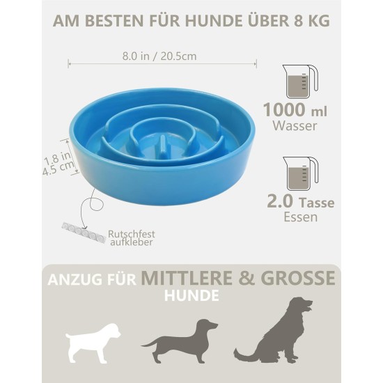 Anti-Sling Dog Bowl, Ceramic Slinging Bowl, Raised Ceramic Slow Feeder for Dogs, Slow Feeding for Medium/Large Dogs, Diameter 21 cm, 1000 ml, Dark Grey Anti-Sling Dog Bowl, Ceramic Slinging Bowl, Raised Ceramic Slow Feeder for Dogs, Slow Feeding for Medium/Large Dogs, Diameter 21 cm, 1000 ml, Dark Grey