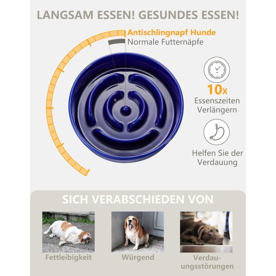 Anti-Sling Dog Bowl, Ceramic Slinging Bowl, Raised Ceramic Slow Feeder for Dogs, Slow Feeding for Medium/Large Dogs, Diameter 21 cm, 1000 ml, Dark Grey Anti-Sling Dog Bowl, Ceramic Slinging Bowl, Raised Ceramic Slow Feeder for Dogs, Slow Feeding for Medium/Large Dogs, Diameter 21 cm, 1000 ml, Dark Grey