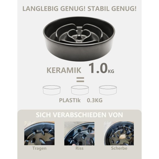 Anti-Sling Dog Bowl, Ceramic Slinging Bowl, Raised Ceramic Slow Feeder for Dogs, Slow Feeding for Medium/Large Dogs, Diameter 21 cm, 1000 ml, Dark Grey Anti-Sling Dog Bowl, Ceramic Slinging Bowl, Raised Ceramic Slow Feeder for Dogs, Slow Feeding for Medium/Large Dogs, Diameter 21 cm, 1000 ml, Dark Grey