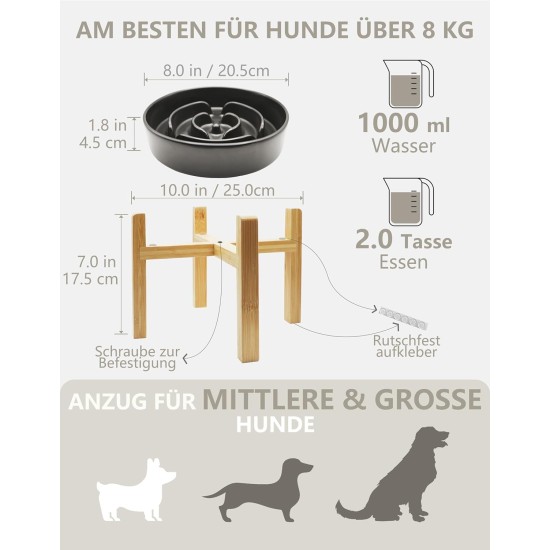 Anti-Sling Dog Bowl, Ceramic Slinging Bowl, Raised Ceramic Slow Feeder for Dogs, Slow Feeding for Medium/Large Dogs, Diameter 21 cm, 1000 ml, Dark Grey Anti-Sling Dog Bowl, Ceramic Slinging Bowl, Raised Ceramic Slow Feeder for Dogs, Slow Feeding for Medium/Large Dogs, Diameter 21 cm, 1000 ml, Dark Grey