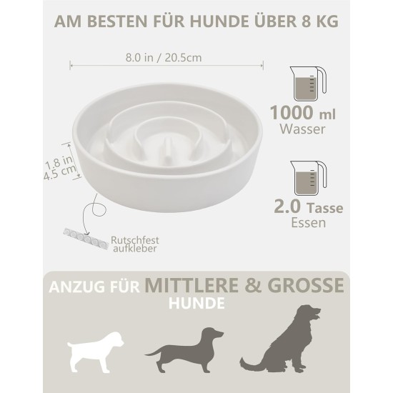 Anti-Sling Dog Bowl, Ceramic Slinging Bowl, Raised Ceramic Slow Feeder for Dogs, Slow Feeding for Medium/Large Dogs, Diameter 21 cm, 1000 ml, Dark Grey Anti-Sling Dog Bowl, Ceramic Slinging Bowl, Raised Ceramic Slow Feeder for Dogs, Slow Feeding for Medium/Large Dogs, Diameter 21 cm, 1000 ml, Dark Grey
