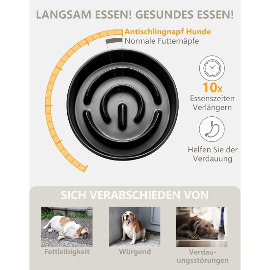Anti-Sling Dog Bowl, Ceramic Slinging Bowl, Raised Ceramic Slow Feeder for Dogs, Slow Feeding for Medium/Large Dogs, Diameter 21 cm, 1000 ml, Dark Grey Anti-Sling Dog Bowl, Ceramic Slinging Bowl, Raised Ceramic Slow Feeder for Dogs, Slow Feeding for Medium/Large Dogs, Diameter 21 cm, 1000 ml, Dark Grey
