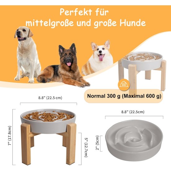 Anti-Slinging Bowl Dog Ceramic Dog Bowl Raised - Anti Sling Bowl Dog with Non-Slip Bamboo Stand - Feeding Bowl Dog for Medium and Large Dogs - Feeding Bowl Dog Slow Eating - Grey - 22.5 cm Anti-Slinging Bowl Dog Ceramic Dog Bowl Raised - Anti Sling Bowl Dog with Non-Slip Bamboo Stand - Feeding Bowl Dog for Medium and Large Dogs - Feeding Bowl Dog Slow Eating - Grey - 22.5 cm