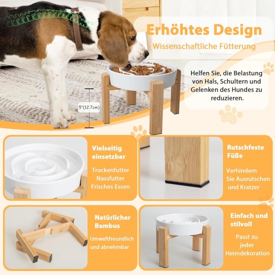 Anti-Slinging Bowl Dog Ceramic Dog Bowl Raised - Anti Sling Bowl Dog with Non-Slip Bamboo Stand - Feeding Bowl Dog for Medium and Large Dogs - Feeding Bowl Dog Slow Eating - Grey - 22.5 cm Anti-Slinging Bowl Dog Ceramic Dog Bowl Raised - Anti Sling Bowl Dog with Non-Slip Bamboo Stand - Feeding Bowl Dog for Medium and Large Dogs - Feeding Bowl Dog Slow Eating - Grey - 22.5 cm