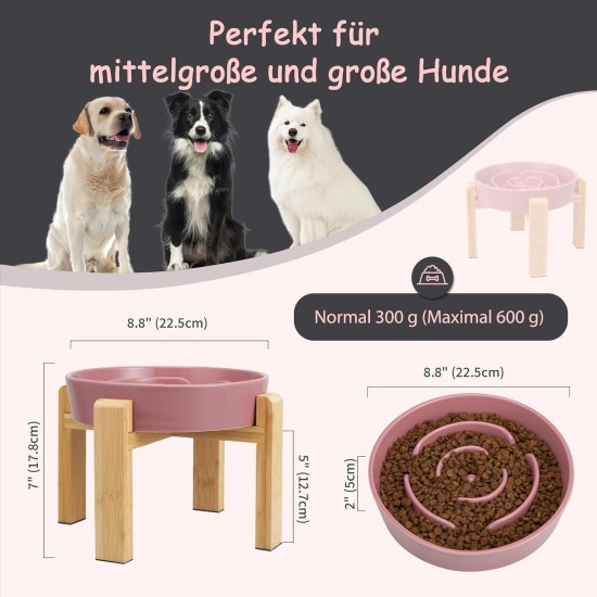 Anti-Slinging Bowl Dog Ceramic Dog Bowl Raised - Anti Sling Bowl Dog with Non-Slip Bamboo Stand - Feeding Bowl Dog for Medium and Large Dogs - Feeding Bowl Dog Slow Eating - Grey - 22.5 cm Anti-Slinging Bowl Dog Ceramic Dog Bowl Raised - Anti Sling Bowl Dog with Non-Slip Bamboo Stand - Feeding Bowl Dog for Medium and Large Dogs - Feeding Bowl Dog Slow Eating - Grey - 22.5 cm