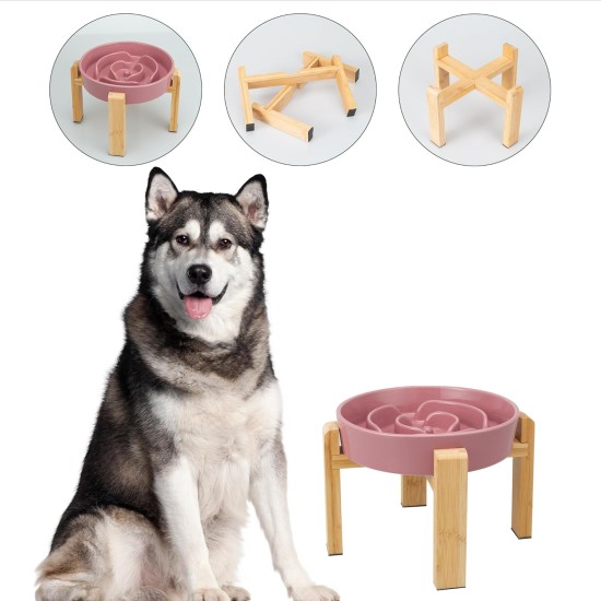 Anti-Slinging Bowl Dog Ceramic Dog Bowl Raised - Anti Sling Bowl Dog with Non-Slip Bamboo Stand - Feeding Bowl Dog for Medium and Large Dogs - Feeding Bowl Dog Slow Eating - Grey - 22.5 cm Anti-Slinging Bowl Dog Ceramic Dog Bowl Raised - Anti Sling Bowl Dog with Non-Slip Bamboo Stand - Feeding Bowl Dog for Medium and Large Dogs - Feeding Bowl Dog Slow Eating - Grey - 22.5 cm