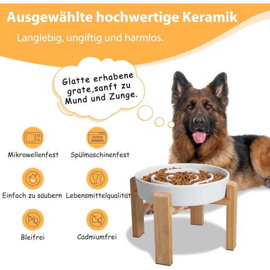 Anti-Slinging Bowl Dog Ceramic Dog Bowl Raised - Anti Sling Bowl Dog with Non-Slip Bamboo Stand - Feeding Bowl Dog for Medium and Large Dogs - Feeding Bowl Dog Slow Eating - Grey - 22.5 cm Anti-Slinging Bowl Dog Ceramic Dog Bowl Raised - Anti Sling Bowl Dog with Non-Slip Bamboo Stand - Feeding Bowl Dog for Medium and Large Dogs - Feeding Bowl Dog Slow Eating - Grey - 22.5 cm