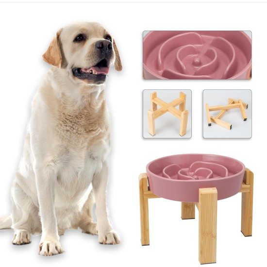 Anti-Slinging Bowl Dog Ceramic Dog Bowl Raised - Anti Sling Bowl Dog with Non-Slip Bamboo Stand - Feeding Bowl Dog for Medium and Large Dogs - Feeding Bowl Dog Slow Eating - Grey - 22.5 cm Anti-Slinging Bowl Dog Ceramic Dog Bowl Raised - Anti Sling Bowl Dog with Non-Slip Bamboo Stand - Feeding Bowl Dog for Medium and Large Dogs - Feeding Bowl Dog Slow Eating - Grey - 22.5 cm