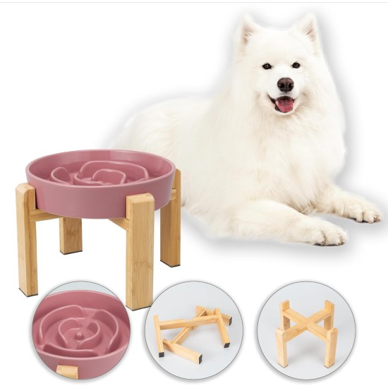 Anti-Slinging Bowl Dog Ceramic Dog Bowl Raised - Anti Sling Bowl Dog with Non-Slip Bamboo Stand - Feeding Bowl Dog for Medium and Large Dogs - Feeding Bowl Dog Slow Eating - Grey - 22.5 cm Anti-Slinging Bowl Dog Ceramic Dog Bowl Raised - Anti Sling Bowl Dog with Non-Slip Bamboo Stand - Feeding Bowl Dog for Medium and Large Dogs - Feeding Bowl Dog Slow Eating - Grey - 22.5 cm