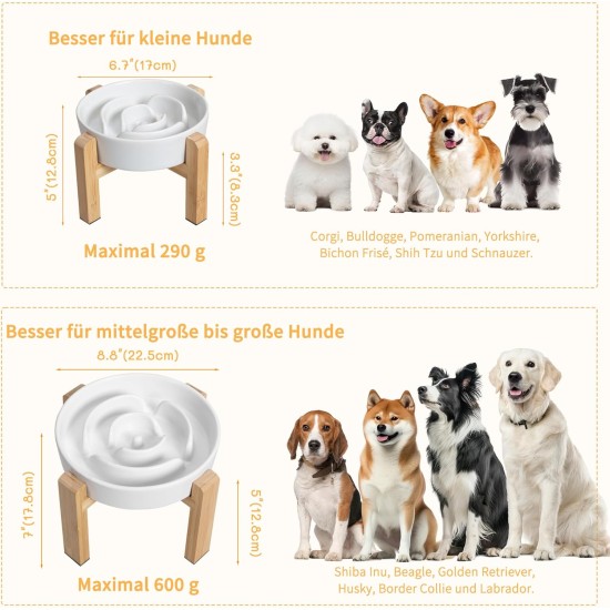 Anti-Slinging Bowl Dog Ceramic Dog Bowl Raised - Anti Sling Bowl Dog with Non-Slip Bamboo Stand - Feeding Bowl Dog for Medium and Large Dogs - Feeding Bowl Dog Slow Eating - Grey - 22.5 cm Anti-Slinging Bowl Dog Ceramic Dog Bowl Raised - Anti Sling Bowl Dog with Non-Slip Bamboo Stand - Feeding Bowl Dog for Medium and Large Dogs - Feeding Bowl Dog Slow Eating - Grey - 22.5 cm