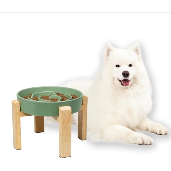 Anti-Slinging Bowl Dog Ceramic Dog Bowl Raised - Anti Sling Bowl Dog with Non-Slip Bamboo Stand - Feeding Bowl Dog for Medium and Large Dogs - Feeding Bowl Dog Slow Eating - Grey - 22.5 cm Anti-Slinging Bowl Dog Ceramic Dog Bowl Raised - Anti Sling Bowl Dog with Non-Slip Bamboo Stand - Feeding Bowl Dog for Medium and Large Dogs - Feeding Bowl Dog Slow Eating - Grey - 22.5 cm