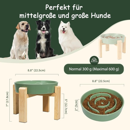 Anti-Slinging Bowl Dog Ceramic Dog Bowl Raised - Anti Sling Bowl Dog with Non-Slip Bamboo Stand - Feeding Bowl Dog for Medium and Large Dogs - Feeding Bowl Dog Slow Eating - Grey - 22.5 cm Anti-Slinging Bowl Dog Ceramic Dog Bowl Raised - Anti Sling Bowl Dog with Non-Slip Bamboo Stand - Feeding Bowl Dog for Medium and Large Dogs - Feeding Bowl Dog Slow Eating - Grey - 22.5 cm