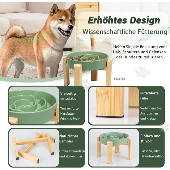 Anti-Slinging Bowl Dog Ceramic Dog Bowl Raised - Anti Sling Bowl Dog with Non-Slip Bamboo Stand - Feeding Bowl Dog for Medium and Large Dogs - Feeding Bowl Dog Slow Eating - Grey - 22.5 cm Anti-Slinging Bowl Dog Ceramic Dog Bowl Raised - Anti Sling Bowl Dog with Non-Slip Bamboo Stand - Feeding Bowl Dog for Medium and Large Dogs - Feeding Bowl Dog Slow Eating - Grey - 22.5 cm